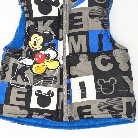 Disney Mickey Mouse Puffer Vest Boys 12 Months Fleece Lined Zip Front - Picture 7 of 8